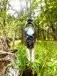 Moldavite and Larimar Lemurian point Talisman