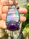 Amethyst Lemurian quartz pendant