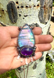 Amethyst Lemurian quartz pendant