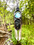 Moldavite and Larimar Lemurian point Talisman