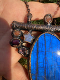 Blue flash stained glass window amulet