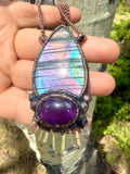 Amethyst Lemurian quartz pendant