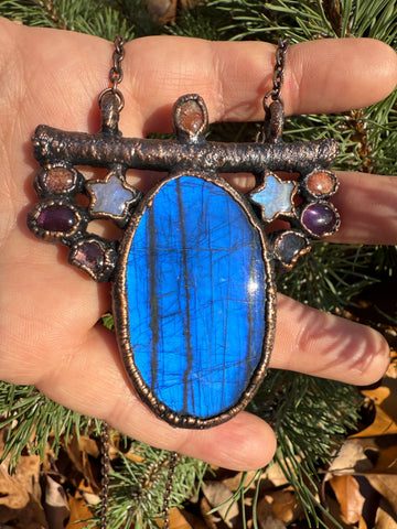 Blue flash stained glass window amulet