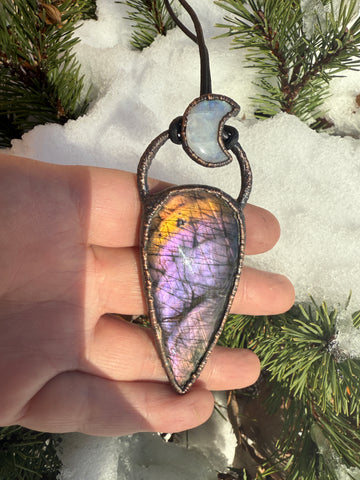 Purple Labradorite and moon pendant